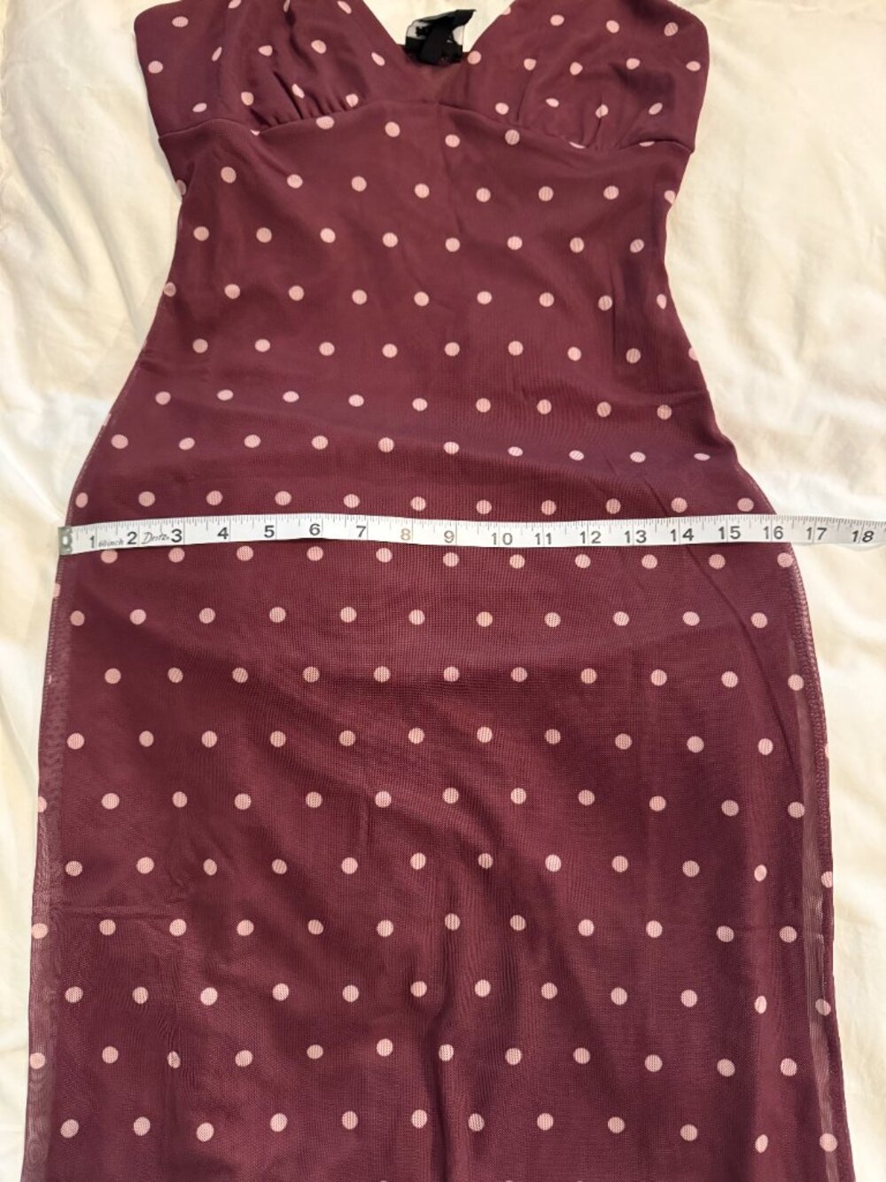 Planet Heart Burgundy Polka Dot Mesh Maxi Dress S NWOT - Picture 10 of 11